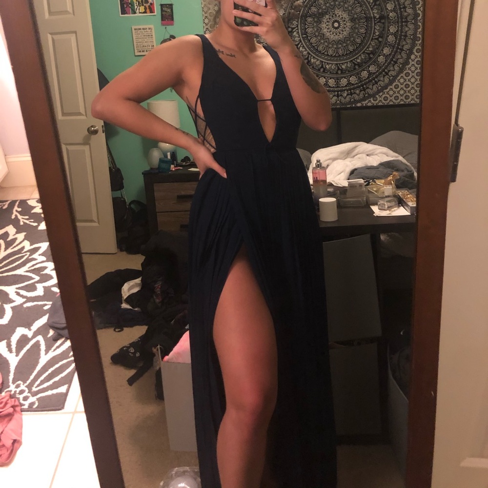 Fashion Nova blue cutout maxi formal dress!